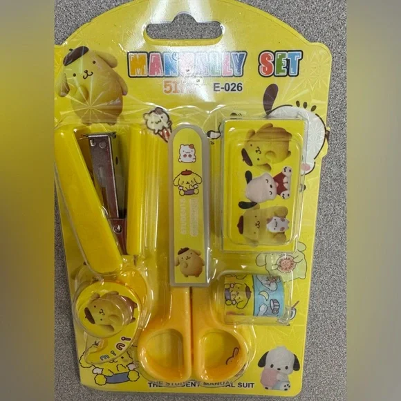 Yellow Pompompurin Mesh Pouch Desk Set Backpack Set - Picture 3 of 5